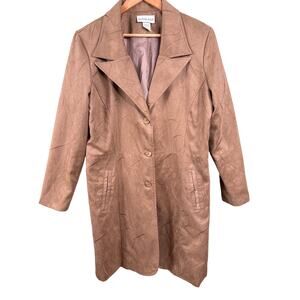 Annalese Womens Large Brown Suede 3 Button Velvet Embroidered Trench Coat Jacket